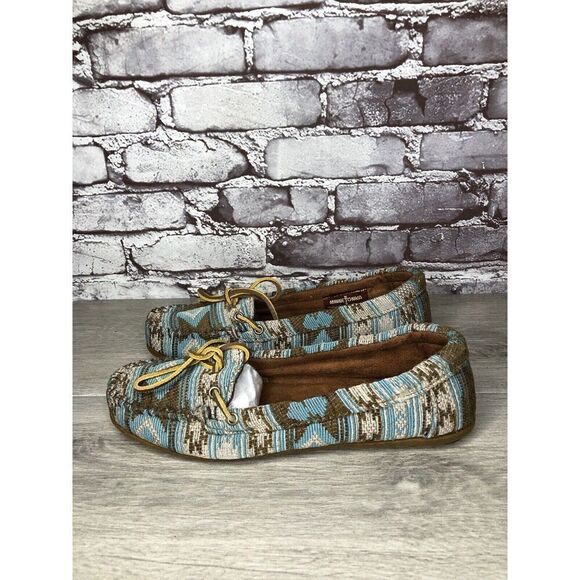 Minnetonka Blue Aztec Southwest Lace Bow Moccasins Shoes Women Sz 9M US/40EU - Picture 7 of 16